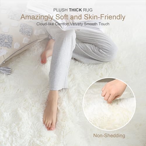 6x9 Thick Cream White Shag Rug for Bedroom, Soft Plush Fluffy Carpet - Image 2