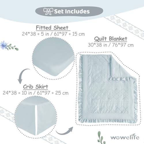Mini Crib Bedding Set for Girls, 3 Piece Tufted Jacquard Ruffle Fringe Baby - Image 4
