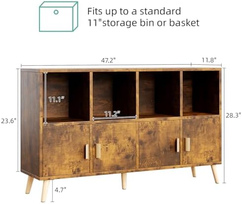 8-Cube Storage Organizer with Doors & 5 Solid Wood Legs, Mid-Century Modern - Image 3