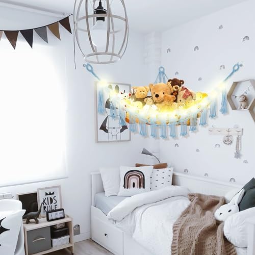 CERETIA Stuffed Animal Hammock Corner Plushie Net Storage, Jumbo Baby Blue - Image 3
