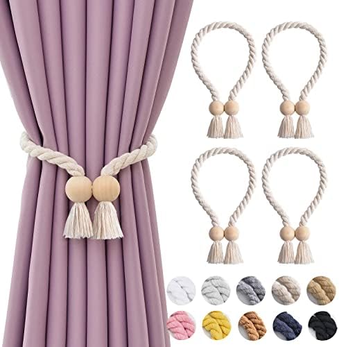 NICEEC 4 Pack Wooden Ball Magnetic Curtain Tiebacks Boho Home Decor Drape Tie by NICEEC