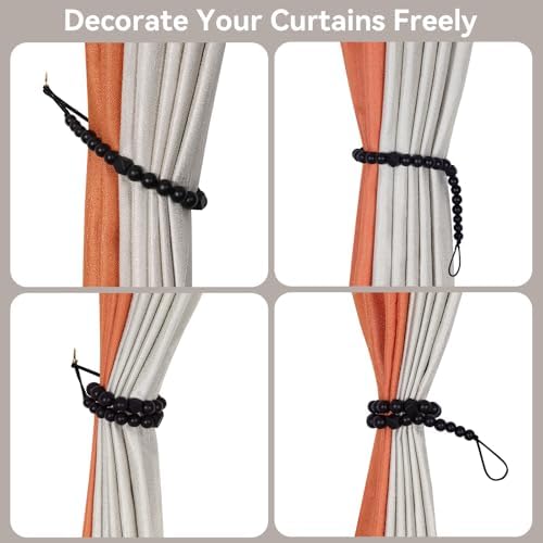KLOGTSIND Wood Bead Curtain Tiebacks, 2 Pack Curtain Tie Backs - Image 3