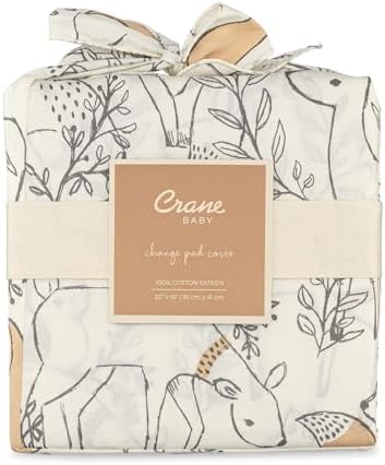Crane Baby Woodland Quilted Changing Pad Cover, Animal Fox Print, Cotton Sateen - Image 6