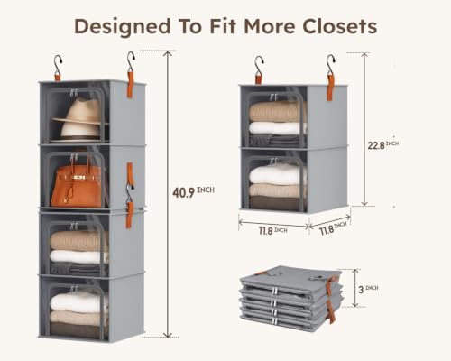 Homsorout 4-Tier Modular Hanging Closet Organizer Shelves Grey - Image 3