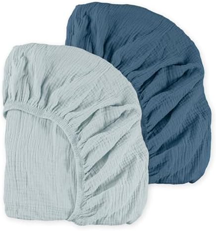 Muslin Pack N Play Sheets Fitted 2 Pack, Mini Crib Mattress Sheets Stretchy by LYRICHOMBABY