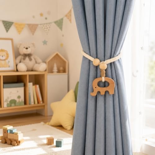 2 Pcs Cute Elephant Adjustable Curtain Tiebacks Handmade Boho Rope Curtain - Image 5