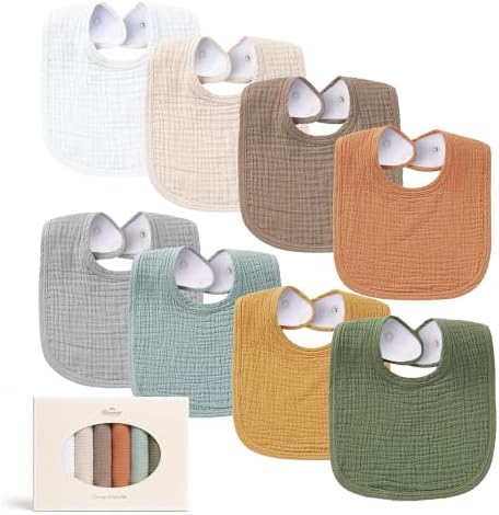 Konssy 8-Pack Muslin Baby Bibs, Adjustable Fit by Konssy