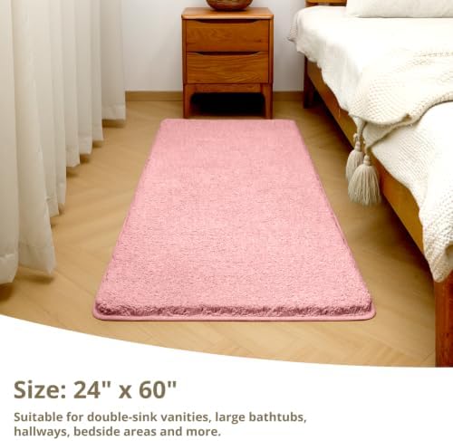Polyester Bathroom Runner Rug 24"x60" Pink, Soft Shaggy Bath Mat - Image 2