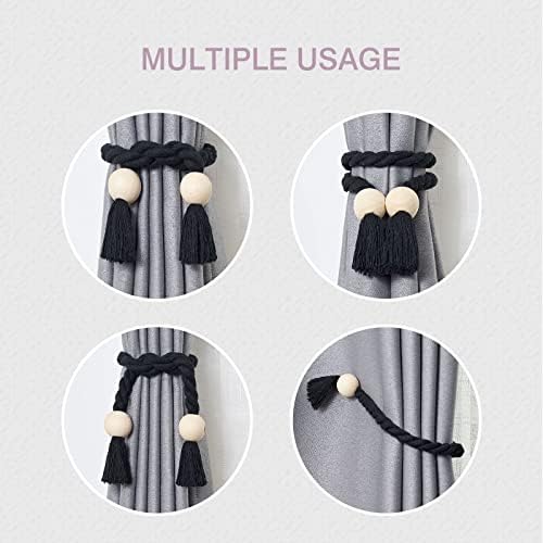 NICEEC 4 Pack Wooden Ball Magnetic Curtain Tiebacks Boho Home Decor Drape Tie - Image 5