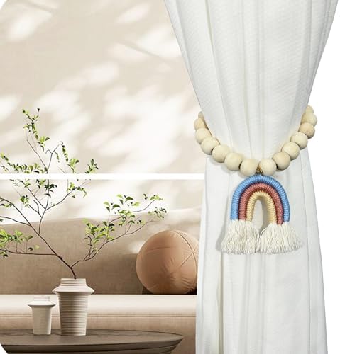 2 Pieces Wooden Beaded Curtain Tiebacks, Tassel Curtain Buckles Magnetic - Image 6