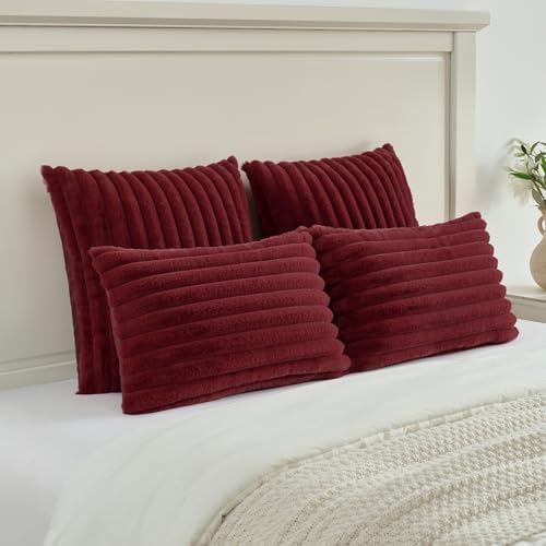 FUTEI Pack of 2 Faux Fur Throw Pillow Covers 20x20 Inch - Image 5