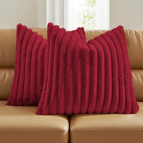 FUTEI Pack of 2 Faux Fur Throw Pillow Covers 24x24 Inch, Retro Red by FUTEI