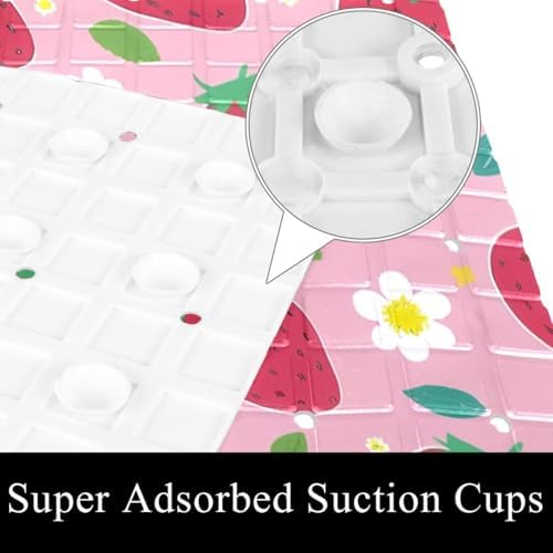 Bathtub Mat Non Slip 26.8x15.1In, Strawberries Daisy Bath Mat - Image 3