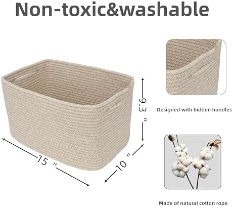 XUANGUO Woven Cotton Rope Storage Baskets 15x10x9.3" 3 Pack Oatmeal - Image 3