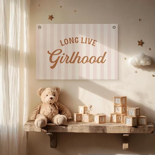 Long Live Girlhood Banner – Girl Room Decor Linen Banner Hanging Flag Retro Pink - Image 2