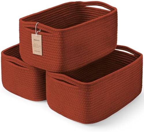 3 Pack Storage Baskets for Organizing, 13.7×9.5×6.3", Brick Red by MaxuniTechLife