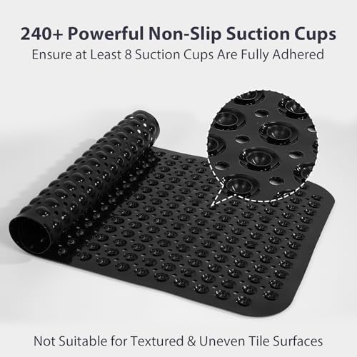 Large Shower Mat Bathtub Mat Bath Mat Non Slip Black 21.5"x33.5" - Image 4