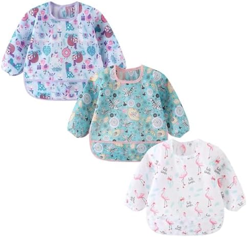 3 Pack Long Sleeve Bib, Baby Smock by ElecMotive