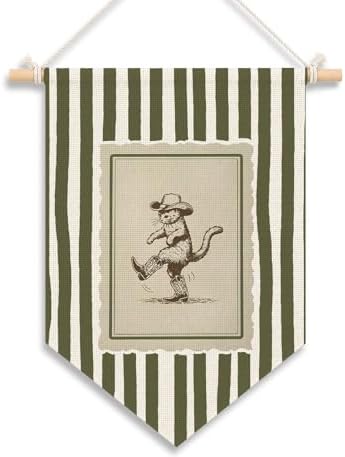 KDHTY Vintage Western Cowboy Cat Nursery Canvas Hanging Pennant Flag Banner by Unknown