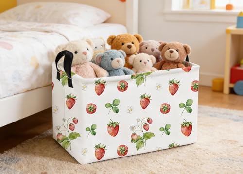 Essme Rectangular Kids Baskets, Strawberry Storage Box, Cute Basket - Image 5