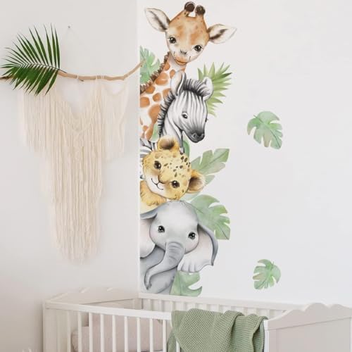 44.88×11.75 Inch Jungle Safari Animal Wall Decals Watercolor Forest Elephant - Image 3