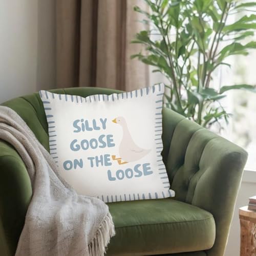 Cute Blue Silly Goose Pillow Cover Toddler Boy Bedroom Decor - Image 6