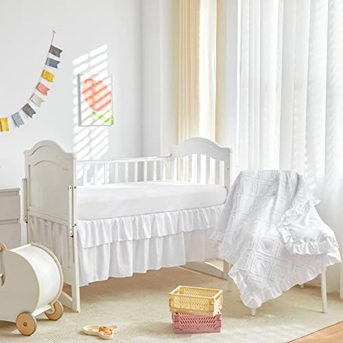 Mini Crib Bedding Set 3 Pieces Baby Boho Quilted Tufted Ruffles Comforter - Image 3