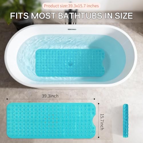 Anti-Slip Bathtub Shower Mat 40×16 Inch Clear Green - Image 3