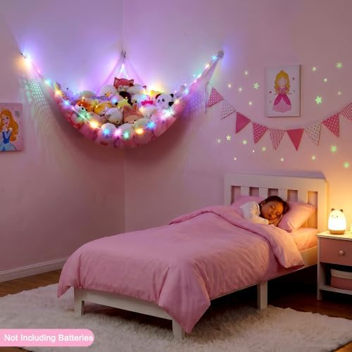 Stuffed Animals Hammock with LED Light Toy Net Room Decor Corner Storage - Image 3