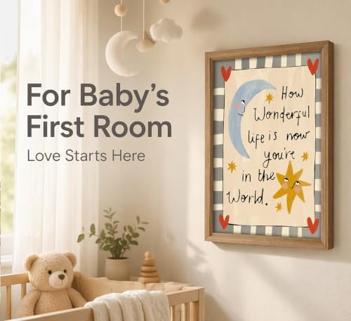 Framed How Wonderful Life Is Nursery Wall Art Cute Moon and Star Wall Decor - Image 3