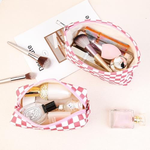 SOIDRAM 2 Pcs Checkered Makeup Bag Large Cosmetic Bag Toiletry Bag Makeup Pouch - Image 4