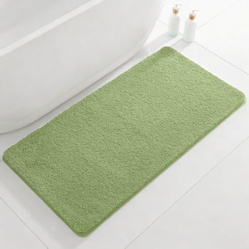Polyester Bathroom Rug 24"x48" Olive Green, Non-Slip Soft Bath Mat by Kildoss