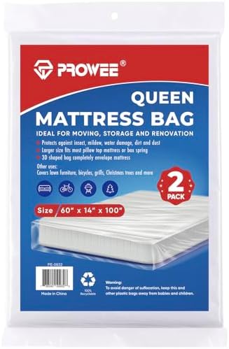 2 PK Queen Mattress Bags for Moving Storage, Mattress Bag for Disposal by PROWEE
