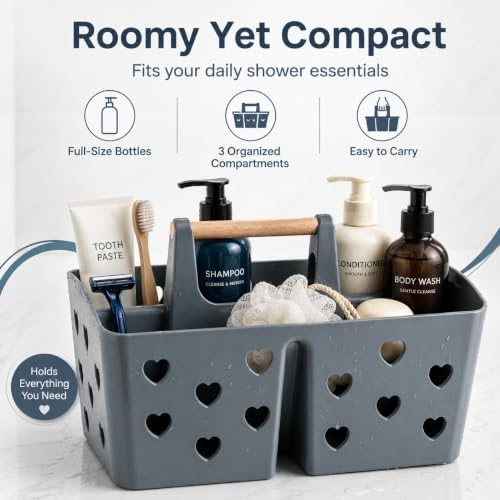 Gray Portable Shower Caddy, Plastic Basket Organizer - Image 3