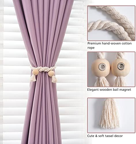 NICEEC 4 Pack Wooden Ball Magnetic Curtain Tiebacks Boho Home Decor Drape Tie - Image 3