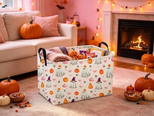 Sanjiaofeng Rectangular Pink Halloween Ghost Storage Basket, Trick or Treat - Image 3