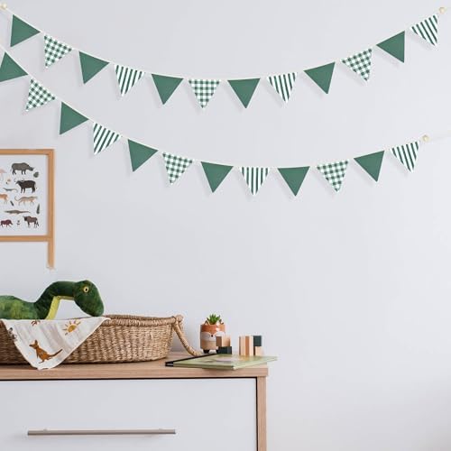 2 Sets Green Pennant Banner Flags 24Pcs Green Buffalo Plaid Striped Banner - Image 6