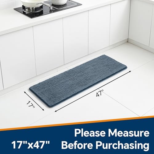 Chenille Bathroom Runner Rug 17"x47" Blue, Plush Bath Mat - Image 2
