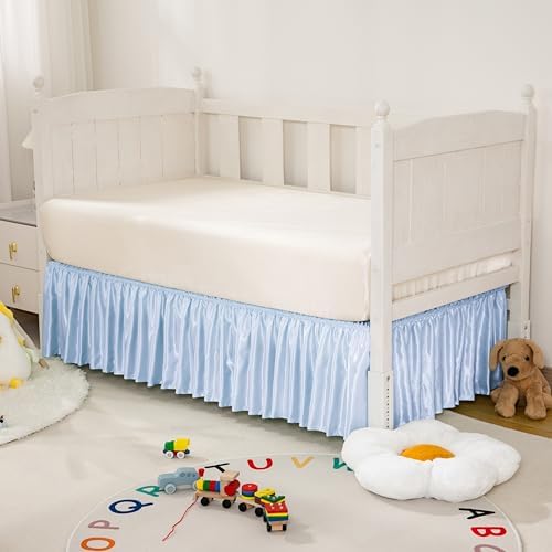 Baby Blue Satin Crib Bed Skirt - Image 2