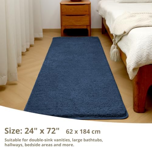 Polyester Bathroom Runner Rug 24"x72" Navy Blue, Soft Bath Mat - Image 2