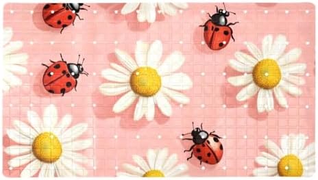 Shower Mat Non Slip 26.8 x 15.1 Inches, Daisies Ladybug Bathtub Mat Shower by Anna+Cowper