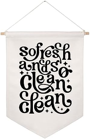 So Fresh So Clean Wall Hanging Banner, Funny Bathroom Wall Decor Retro 70s by ZEARPT