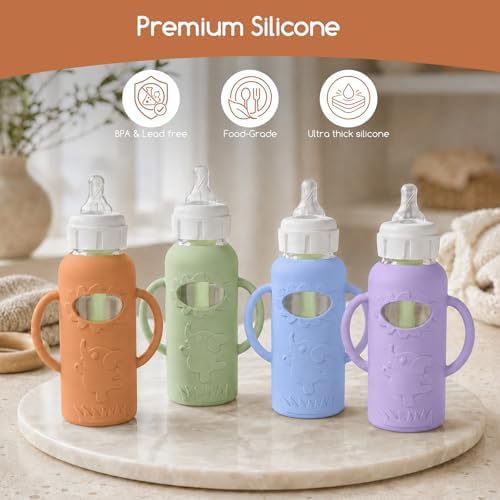 4 Pack Silicone Sleeves for Dr. Brown's Glass Baby Bottles -Drop Protection - Image 6