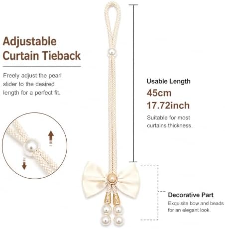 Adjustable Curtain Tiebacks 2 Pack, No Drill Cute Bow Rope Holdbacks - Image 2