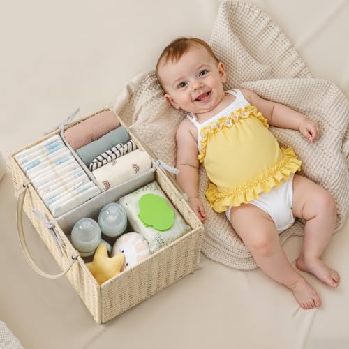 Angelhood Large Baby Diaper Caddy Organizer, Paper Rope Storage Baskets - Image 3