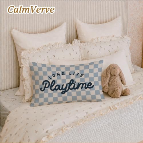 Kids Playroom Decor 12x20 Pillow Cover, Retro Long Live Playtime Checkered - Image 6