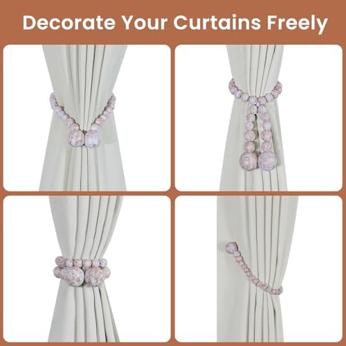 KLOGTSIND Magnetic Curtain Tiebacks, 2 Pack Wood Bead Curtain Holdbacks - Image 4