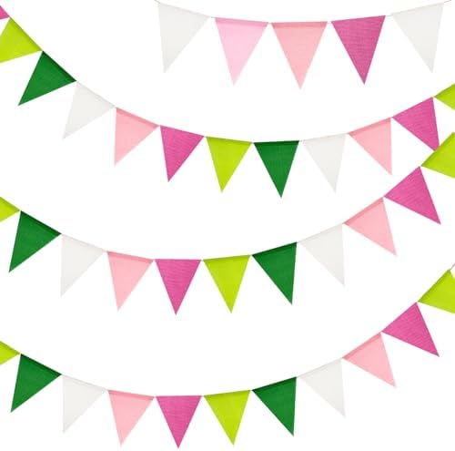 G2PLUS Pennant Banner Triangle Flag Bunting Garland Pink Green Flags 36PCS by G2PLUS