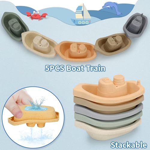 Bath Toys for Kids Ages 18 Months+, Mold Free Bath Boat - Image 2