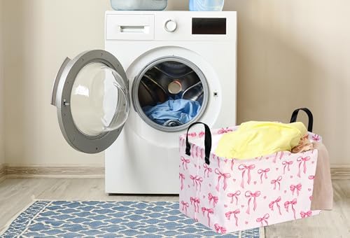 Pink Bowknot Girls Gifts Storage Box Clothes Hamper Basket Collapsible - Image 3